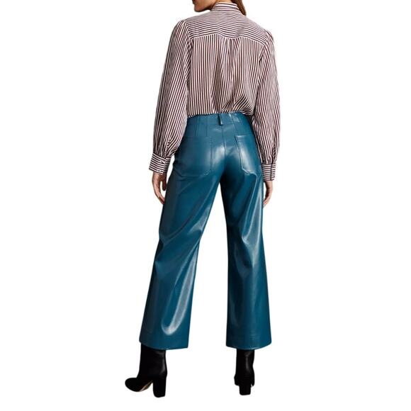 NWOT Maeve Anthropologie The Colette Blue Faux Leather Pants Size 32 Boho Rare - Picture 3 of 12